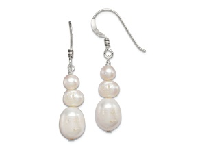 Sterling Silver Polished 6-10mm Freshwater Cultured Pearl Dangle Earrings
