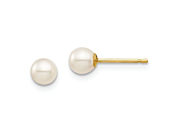 Picture of 14K Yellow Gold 4-5mm White Round Freshwater Cultured Pearl Stud Post Earrings