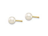 14K Yellow Gold 4-5mm White Round Freshwater Cultured Pearl Stud Post Earrings