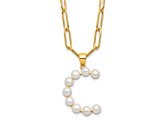 Gold Tone Sterling Silver 3-5.5mm Freshwater Cultured Pearl LETTER C 18-inch Necklace