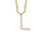 Gold Tone Sterling Silver 3-5.5mm Freshwater Cultured Pearl LETTER L 18-inch Necklace
