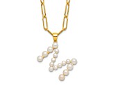 Gold Tone Sterling Silver 3-5.5mm Freshwater Cultured Pearl LETTER M 18-inch Necklace