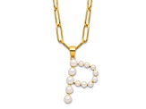 Gold Tone Sterling Silver 3-5.5mm Freshwater Cultured Pearl LETTER P 18-inch Necklace