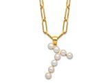 Gold Tone Sterling Silver 3-5.5mm Freshwater Cultured Pearl LETTER T 18-inch Necklace