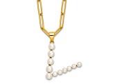 Gold Tone Sterling Silver 3-5.5mm Freshwater Cultured Pearl LETTER V 18-inch Necklace