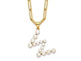 Gold Tone Sterling Silver 3-5.5mm Freshwater Cultured Pearl LETTER W 18-inch Necklace