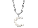 Rhodium Over Sterling Silver 3-5.5mm Freshwater Cultured Pearl LETTER C 18-inch Necklace