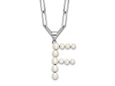 Rhodium Over Sterling Silver 3-5.5mm Freshwater Cultured Pearl LETTER F 18-inch Necklace