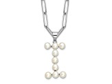 Rhodium Over Sterling Silver 3-5.5mm Freshwater Cultured Pearl LETTER I 18-inch Necklace