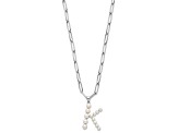 Rhodium Over Sterling Silver 3-5.5mm Freshwater Cultured Pearl LETTER K 18-inch Necklace