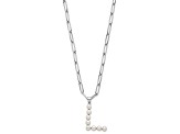 Rhodium Over Sterling Silver 3-5.5mm Freshwater Cultured Pearl LETTER L 18-inch Necklace