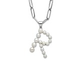 Rhodium Over Sterling Silver 3-5.5mm Freshwater Cultured Pearl LETTER R 18-inch Necklace