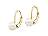 14K Yellow Gold 5-6mm White Round Freshwater Cultured Pearl Leverback Earrings