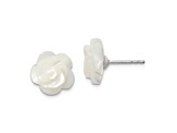 Rhodium Over Sterling Silver 10mm White Mother of Pearl Flower Earrings