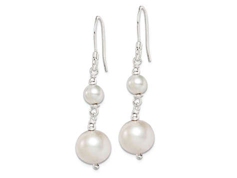 Sterling Silver Polished 6-10mm Freshwater Cultured Pearl Dangle Earrings