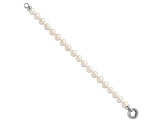 Rhodium Over Sterling Silver 9-10mm White Freshwater Cultured Pearl Cubic Zirconia Fancy Bracelet