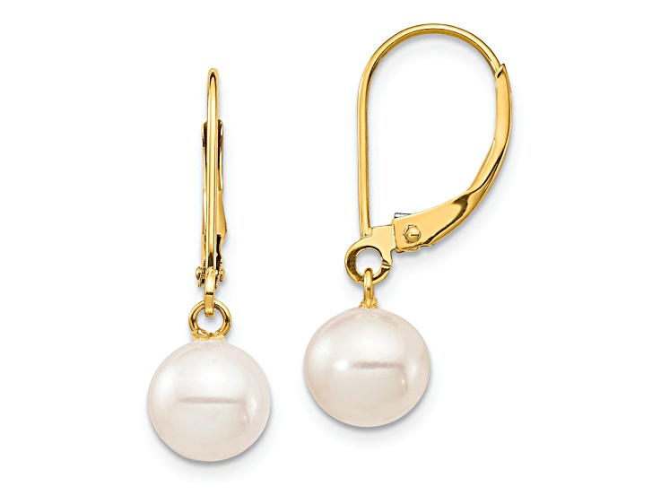 14K Yellow Gold 7-8mm White Round Freshwater Cultured Pearl