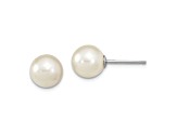 Rhodium Over Sterling Silver 8-9mm White/Champagne/Brown Imitation Shell Pearl 3 Ear Set