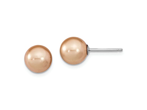 Rhodium Over Sterling Silver 8-9mm White/Champagne/Brown Imitation Shell Pearl 3 Ear Set