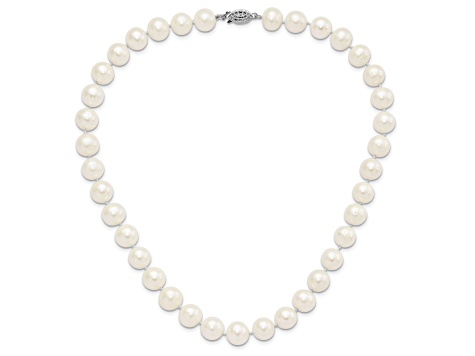 Rhodium Over Sterling Silver 10-11mm White Freshwater Cultured Pearl Necklace