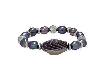 Picture of 4-12mm Mixed Shape Multi-color Freshwater Pearl with Freeform Agate Beaded Stretch Bracelet