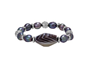 4-12mm Mixed Shape Multi-color Freshwater Pearl with Freeform Agate Beaded Stretch Bracelet