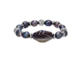 4-12mm Mixed Shape Multi-color Freshwater Pearl with Freeform Agate Beaded Stretch Bracelet