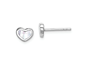 Picture of Sterling Silver Rhodium-plated Mother of Pearl Heart Post Earrings