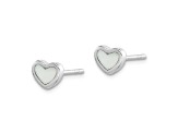 Sterling Silver Rhodium-plated Mother of Pearl Heart Post Earrings