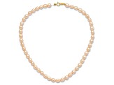 14K Yellow Gold Pink Freshwater Cultured Pearl 12 Inch Necklace, 5 Inch Bracelet and Earring Set