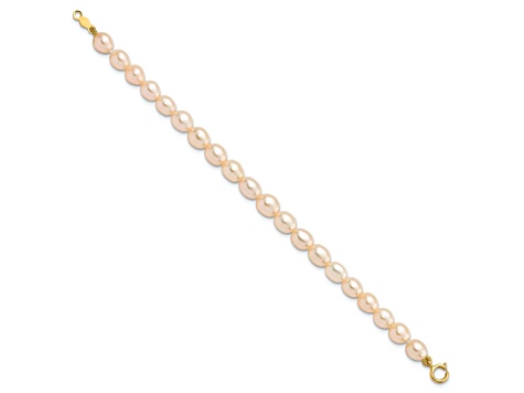 14K Yellow Gold Pink Freshwater Cultured Pearl 12 Inch Necklace, 5 Inch Bracelet and Earring Set