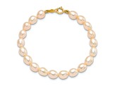 14K Yellow Gold Pink Freshwater Cultured Pearl 12 Inch Necklace, 5 Inch Bracelet and Earring Set