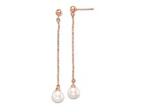 18K Rose Gold Over Sterling Silver 7-8mm Drop Freshwater Cultured Pearl Earrings