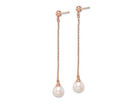 18K Rose Gold Over Sterling Silver 7-8mm Drop Freshwater Cultured Pearl Earrings