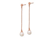 18K Rose Gold Over Sterling Silver 7-8mm Drop Freshwater Cultured Pearl Earrings