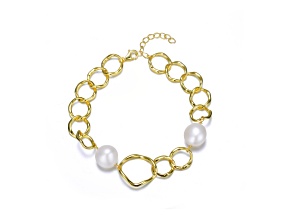 Genuine Freshwater Pearl, 14k Yellow Gold Plating over Sterling Silver Chain Bracelet