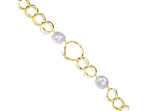 14k Yellow Gold Plating over Sterling Silver with Genuine Freshwater Pearl Chain Bracelet