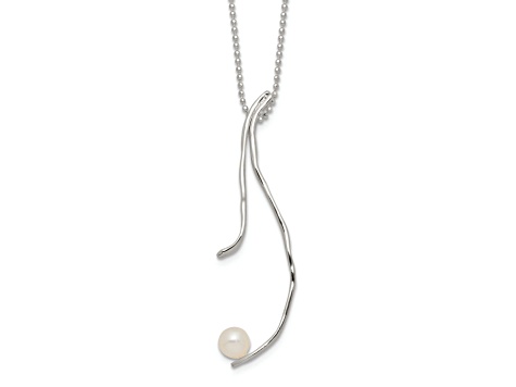 Sterling Silver Polished and Hammered Freshwater Cultured Pearl with 2-inch Extension Necklace