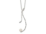 Sterling Silver Polished and Hammered Freshwater Cultured Pearl with 2-inch Extension Necklace