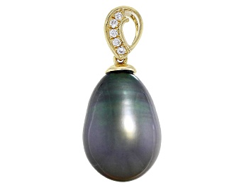 Picture of Peacock Tahitian Cultured Pearl With Diamonds 18k Gold Pendant