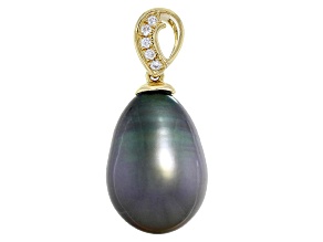 Peacock Tahitian Cultured Pearl With Diamonds 18k Gold Pendant