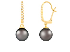 Black Cultured Tahitian Pearl 14k Yellow Gold Earrings 8-9mm