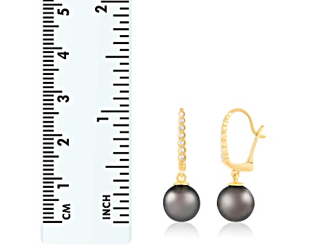 Black Cultured Tahitian Pearl 14k Yellow Gold Earrings 8-9mm