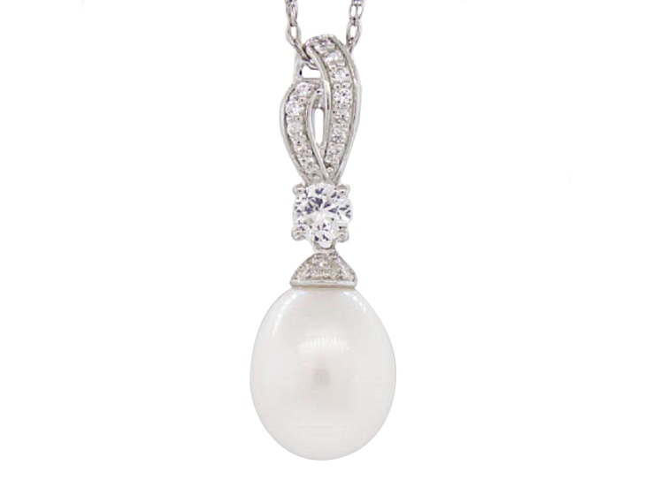 10-10.5mm Off-Round White Freshwater Pearl, Cubic Zirconia