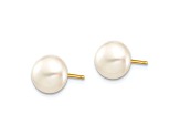 14k Yellow Gold 7.32mm White Button Freshwater Cultured Pearl Stud Earrings