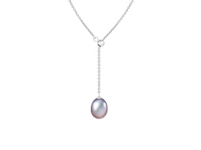 7-8mm Drop Gray Cultured Freshwater Pearl Rhodium Over Sterling Silver Strand Necklace