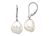 Rhodium Over 14K White Gold 13x15mm Keshi White Freshwater Cultured Pearl Dangle Earrings