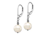 Rhodium Over 14K White Gold 8-9mm Near Round White Freshwater Cultured Pearl Leverback Earrings