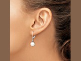 Rhodium Over 14K White Gold 8-9mm Near Round White Freshwater Cultured Pearl Leverback Earrings