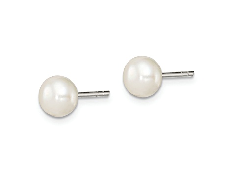 Sterling Silver White Freshwater Cultured Pearl 6-7mm Button Earrings
